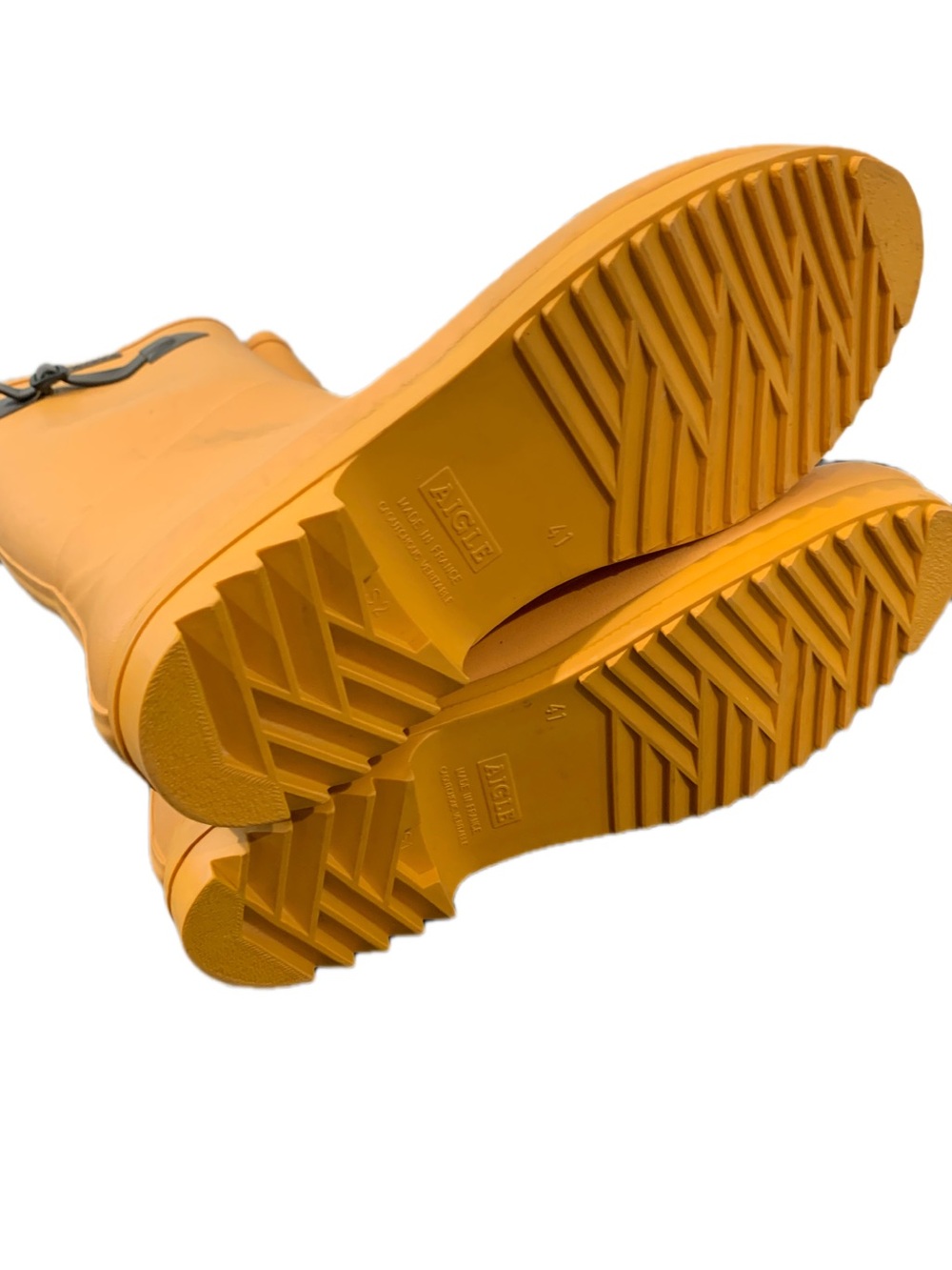 Aigle Yellow Tall Rain Boots with Black Accent